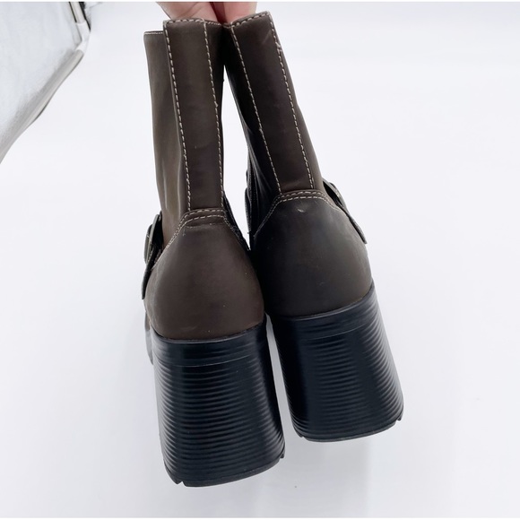 Vintage Y2K American Eagle Flex Brown Leather Chunky Platform Boots Size 10 - Picture 6 of 15